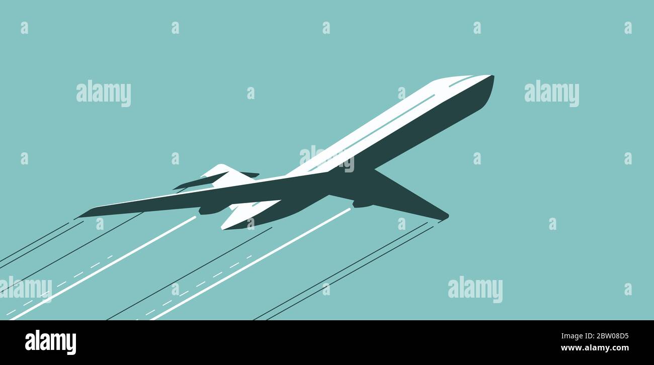 Flying airplane in sky. Air transportation, airline vector illustration Stock Vector