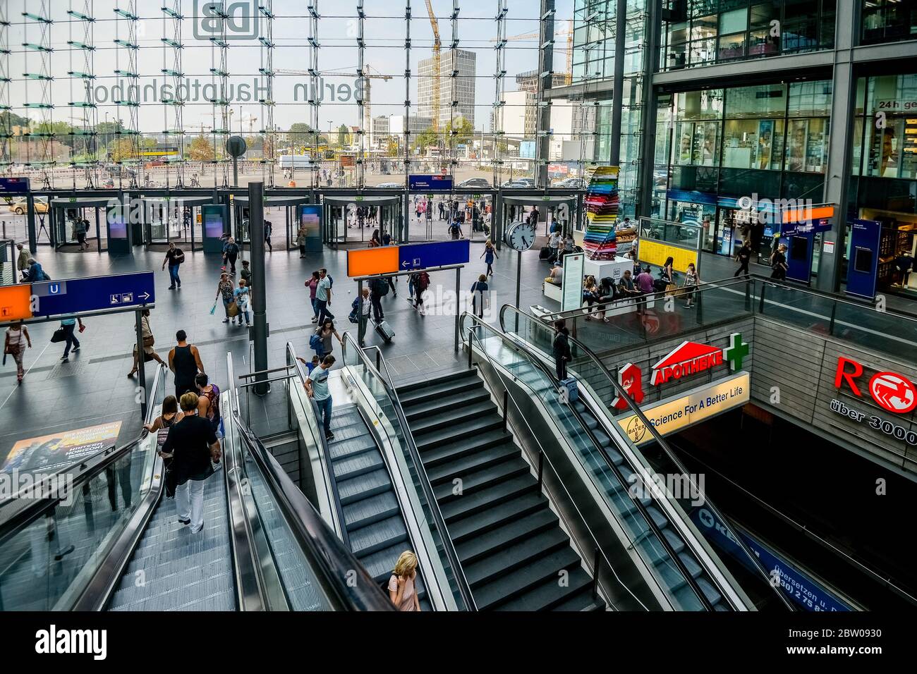 The central train station in Berlin. Berlin - Hauptbahnhof. Modern glass architecture.  Stock Photo