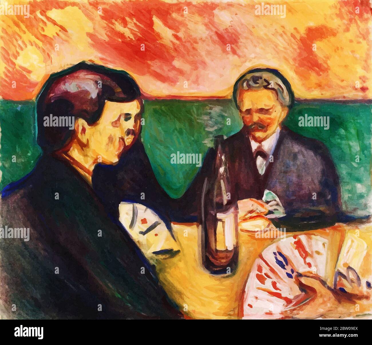 digitally altered The Card Players  by Edvard Munch 1905. the Munch Museum in Oslo, Norway Stock Photo