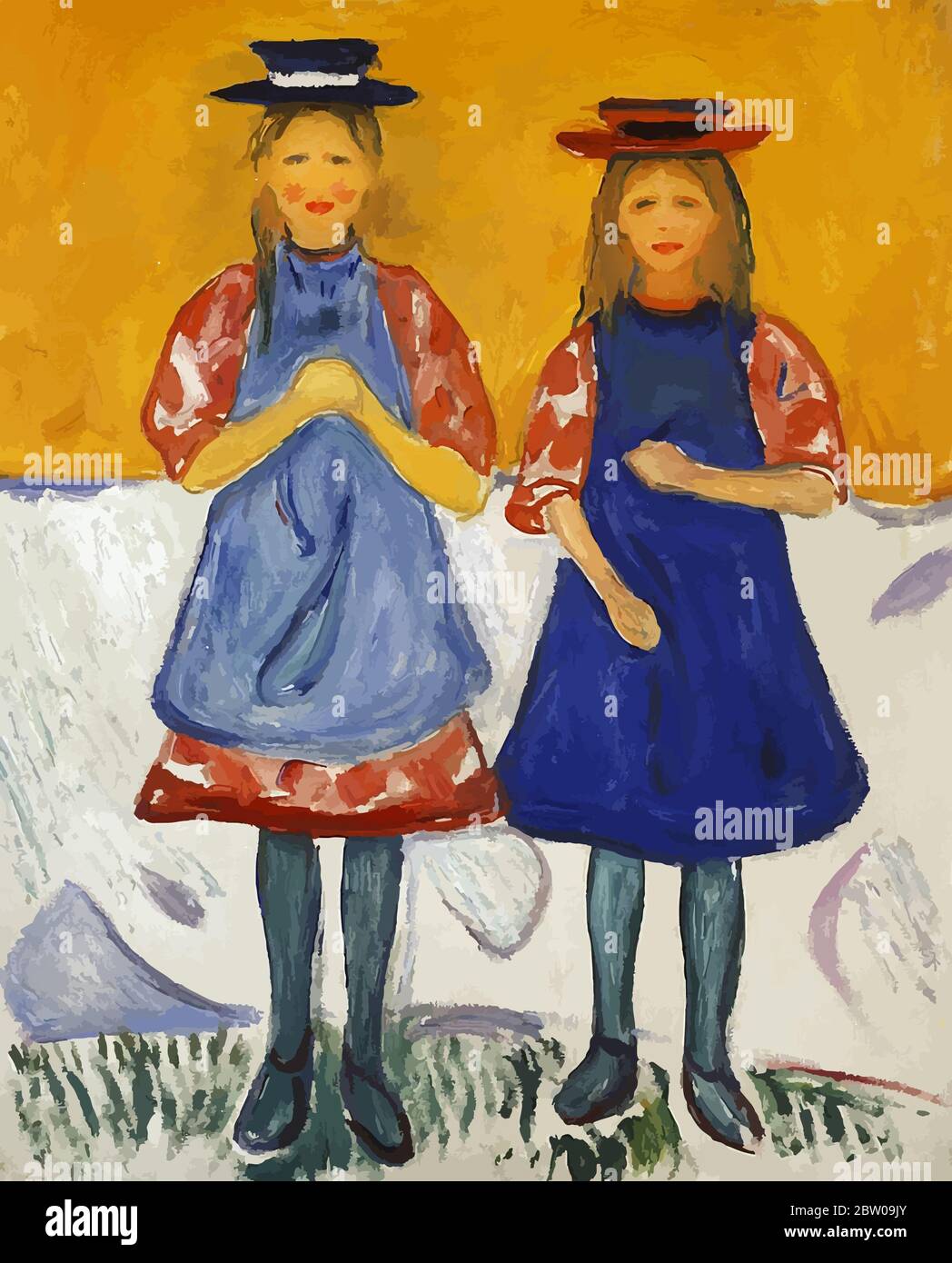 Digitally altered of the Two Girls With Blue Aprons by Edvard Munch 1905. the Original in Munch Museum. Oslo, Norway Stock Photo