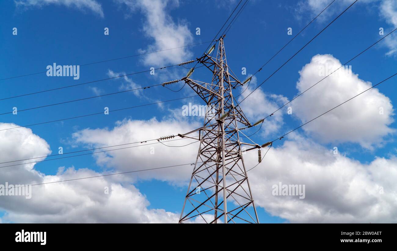 Power Tower against the blue sky. electric stand Stock Photo - Alamy