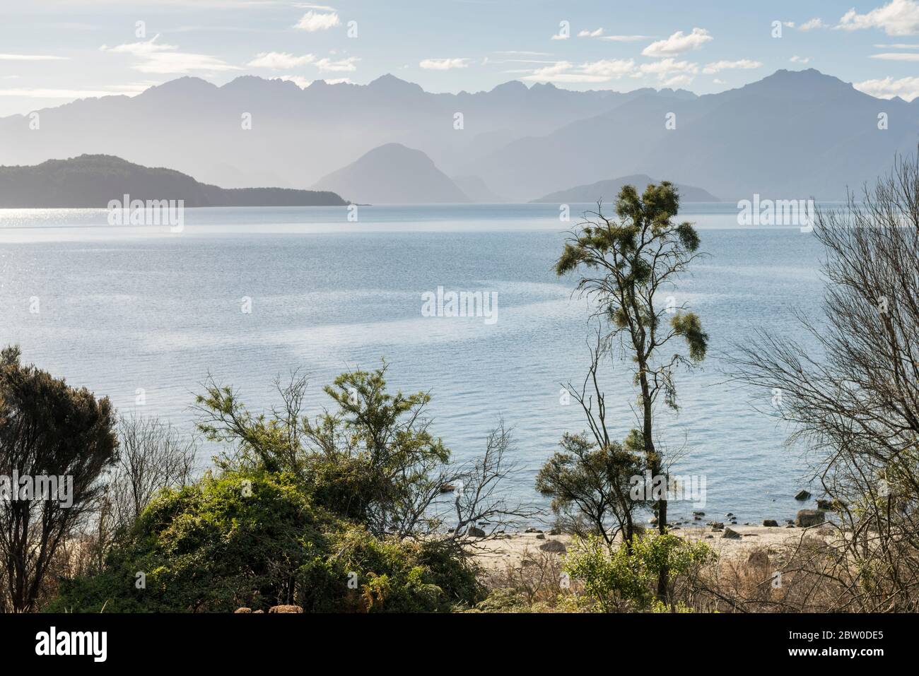 A landscape view of Lake Manapouri South Island New Zealand Stock Photo ...