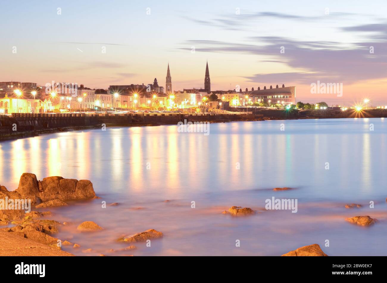 Seaside town of Dun Laoghaire,Ireland,at dusk,the tranquil waters of