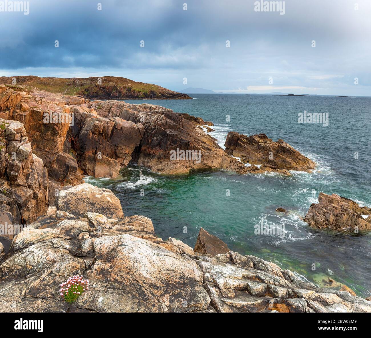 Summer on the cliffs at Hushinish in the Outer Hebrides in Scotland Stock Photo