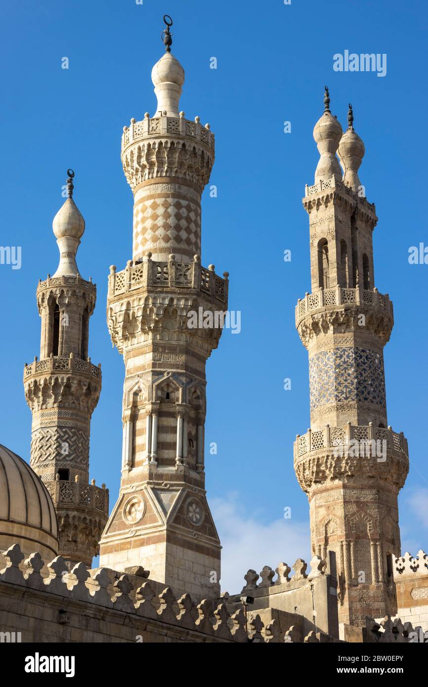 minarets, al-Azhar mosque, Cairo, Egypt Stock Photo