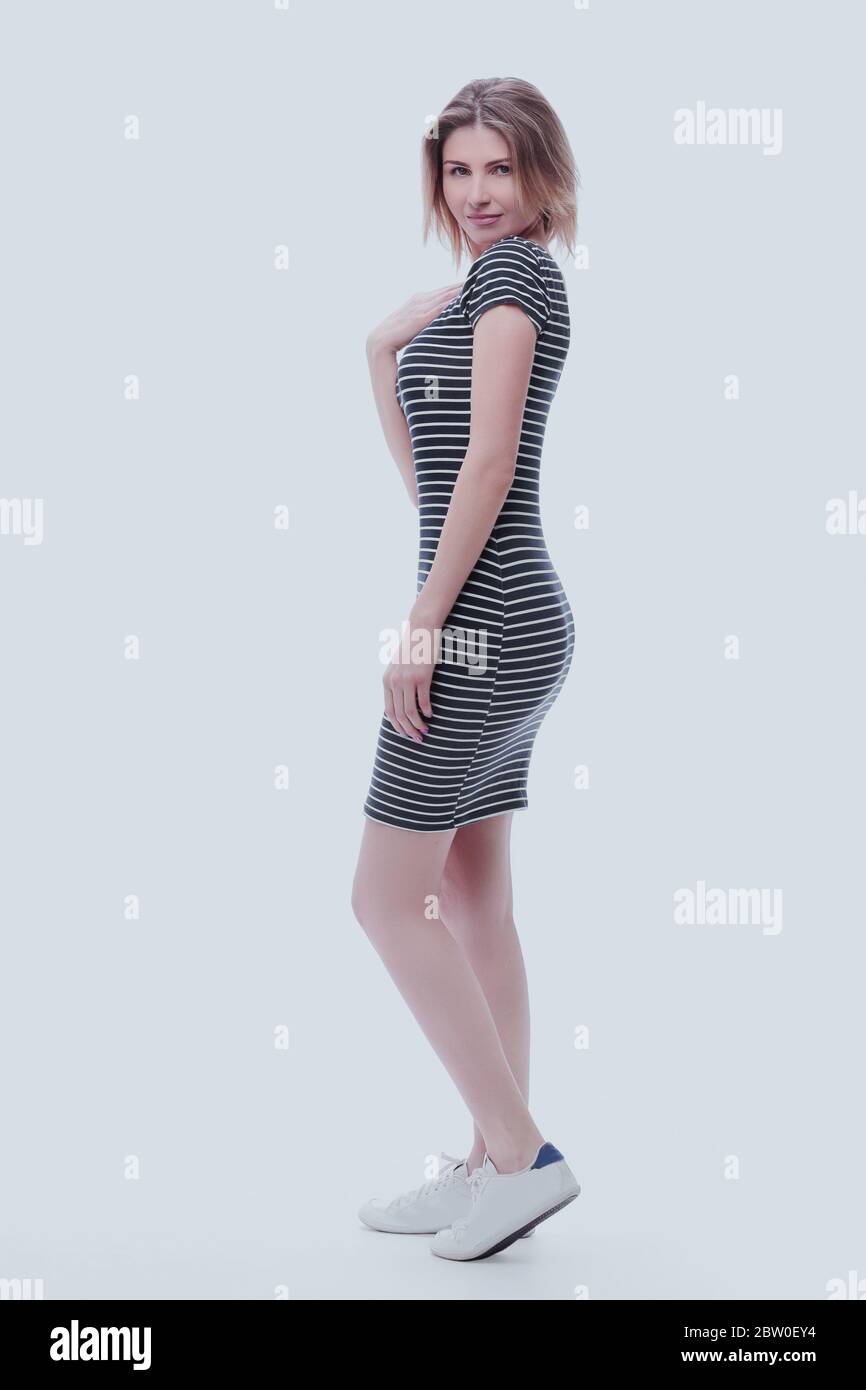 Successful business woman - isolated over a grey background Stock Photo ...