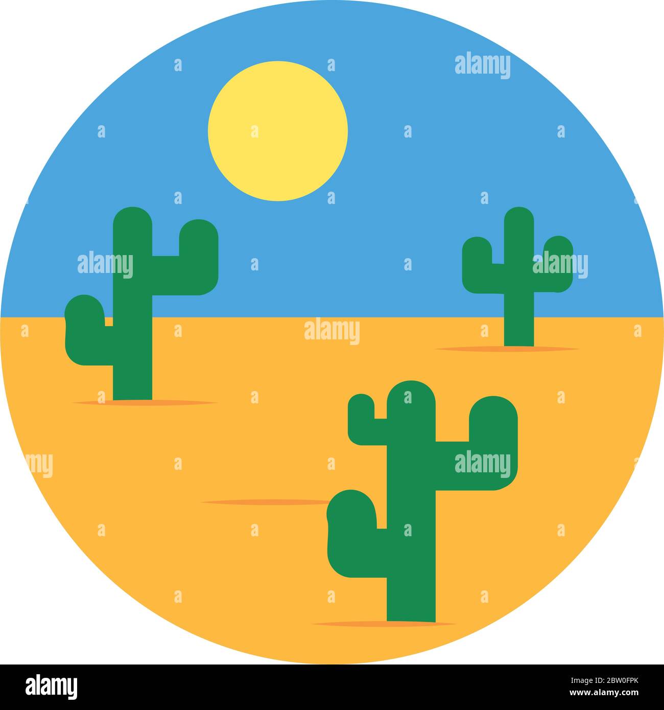 Desert landscape with cactus over white background, flat style, vector ...