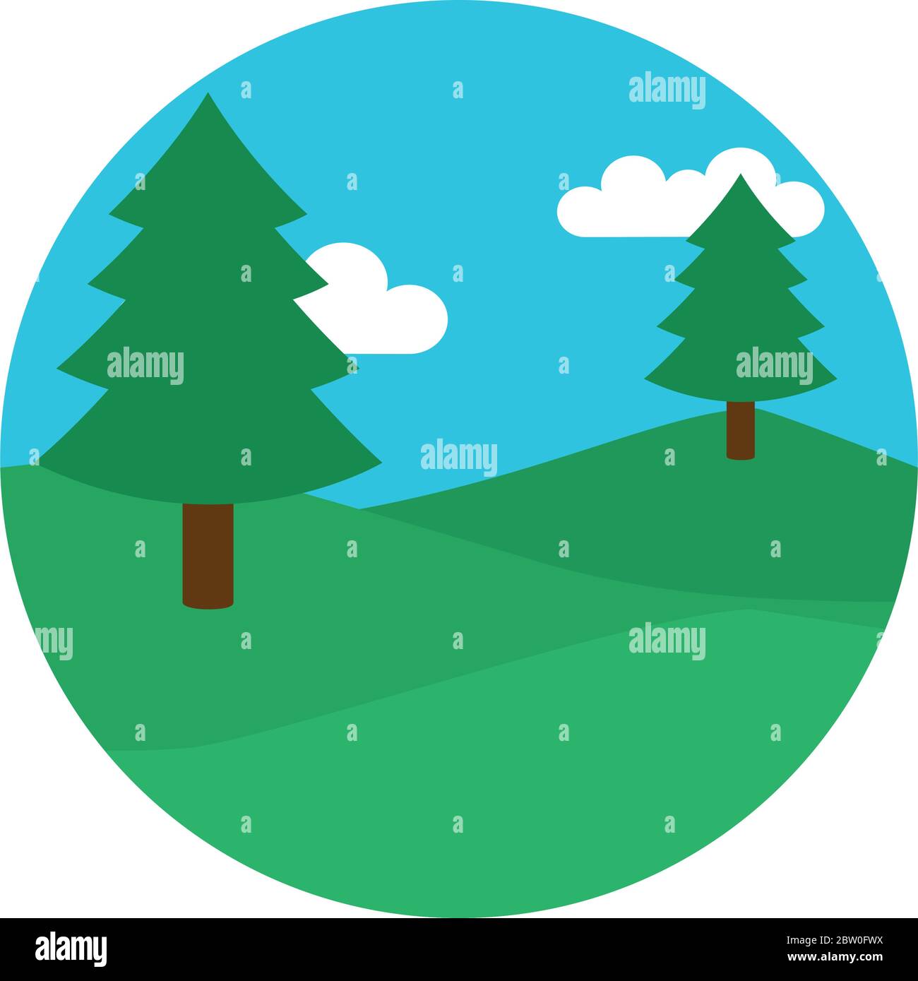 mountains and trees landscape icon over white background, flat style ...