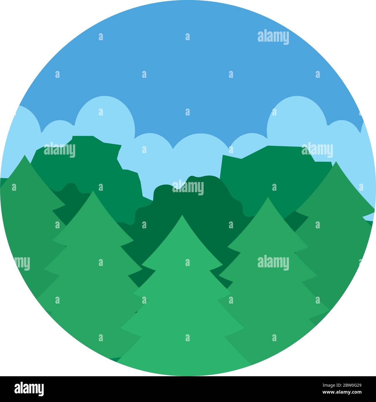 Pines trees, forest landscape icon over white background, flat style ...