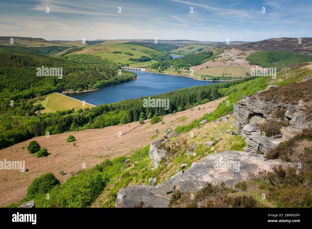 View from the Bamford Edge towards Ladybower Reservoir, Peak District, UK Stock Photo