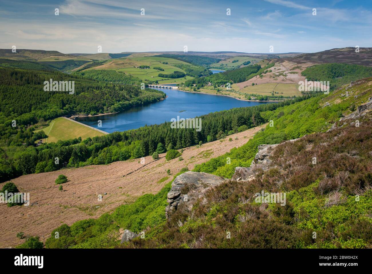 View from the Bamford Edge towards Ladybower Reservoir, Peak District, UK Stock Photo