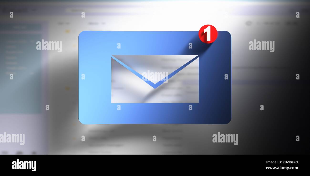 Email notification concept, one new inbox e mail, envelope with