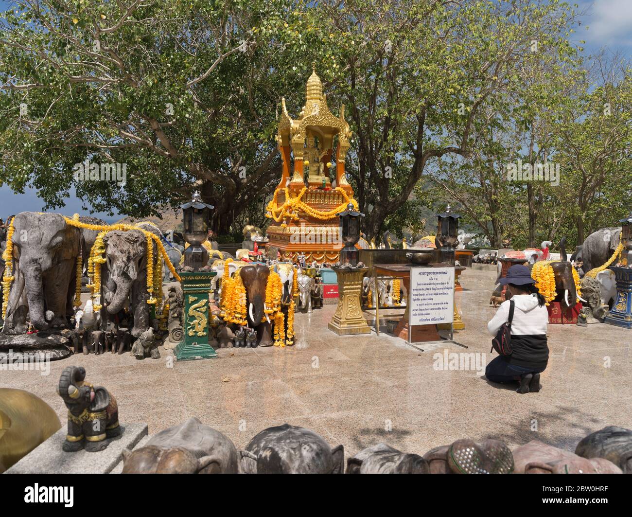 dh Promthep Cape Phra Prom Area PHUKET THAILAND ASIA Thai woman praying at Brahma hindu shrine hinduism south east asian local people person culture Stock Photo