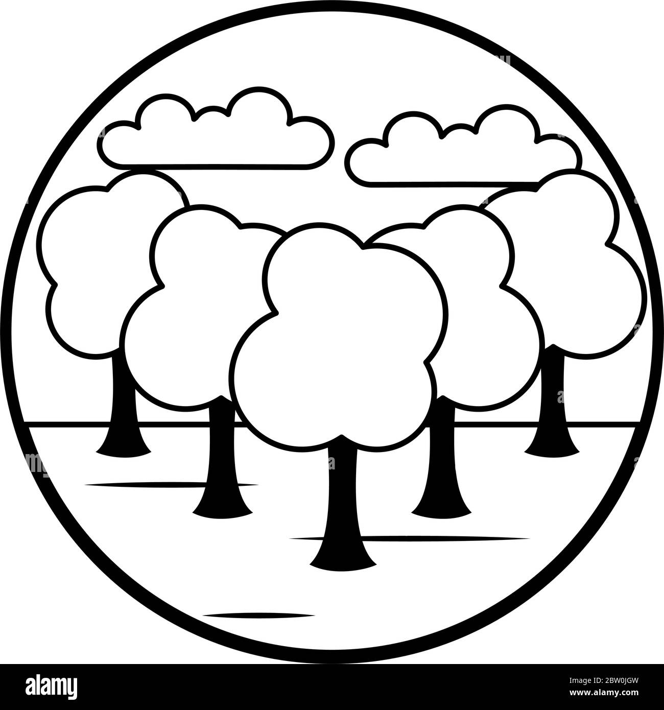 Trees landscape icon over white background, line style, vector ...