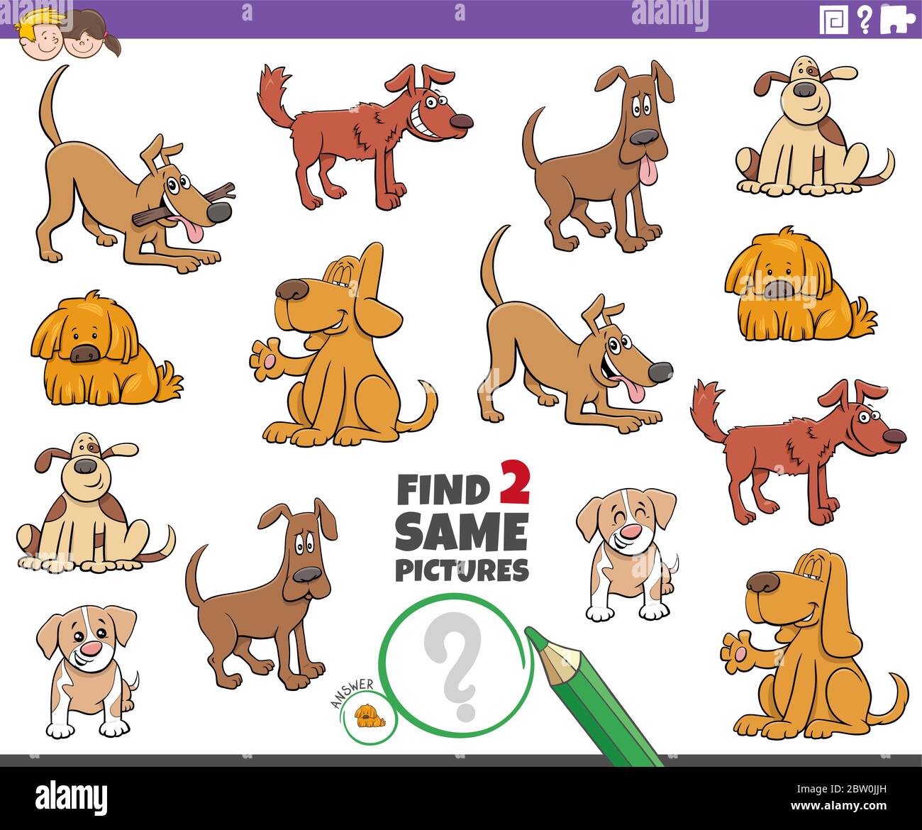 Cartoon Illustration of Finding Two Same Pictures Educational Game for ...