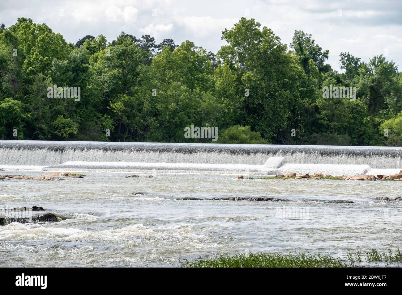 Rushing water from the Broad River Dam in Columbia, South Carolina Stock Photo