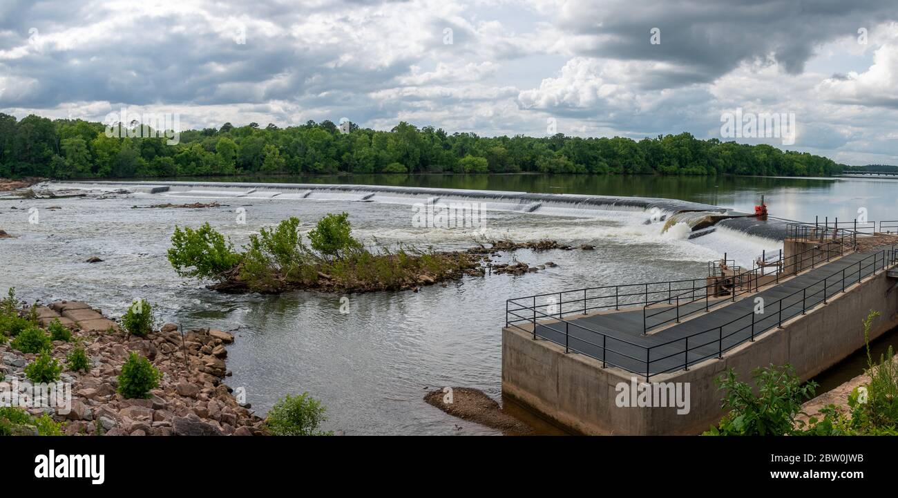 A panoramic view of Broad River Dam in Columbia, South Carolina Stock