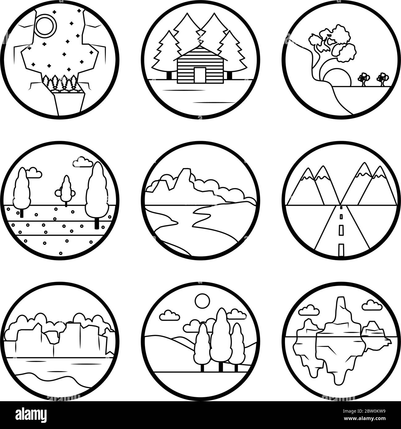 nature and landscapes icon set over white background, line style ...