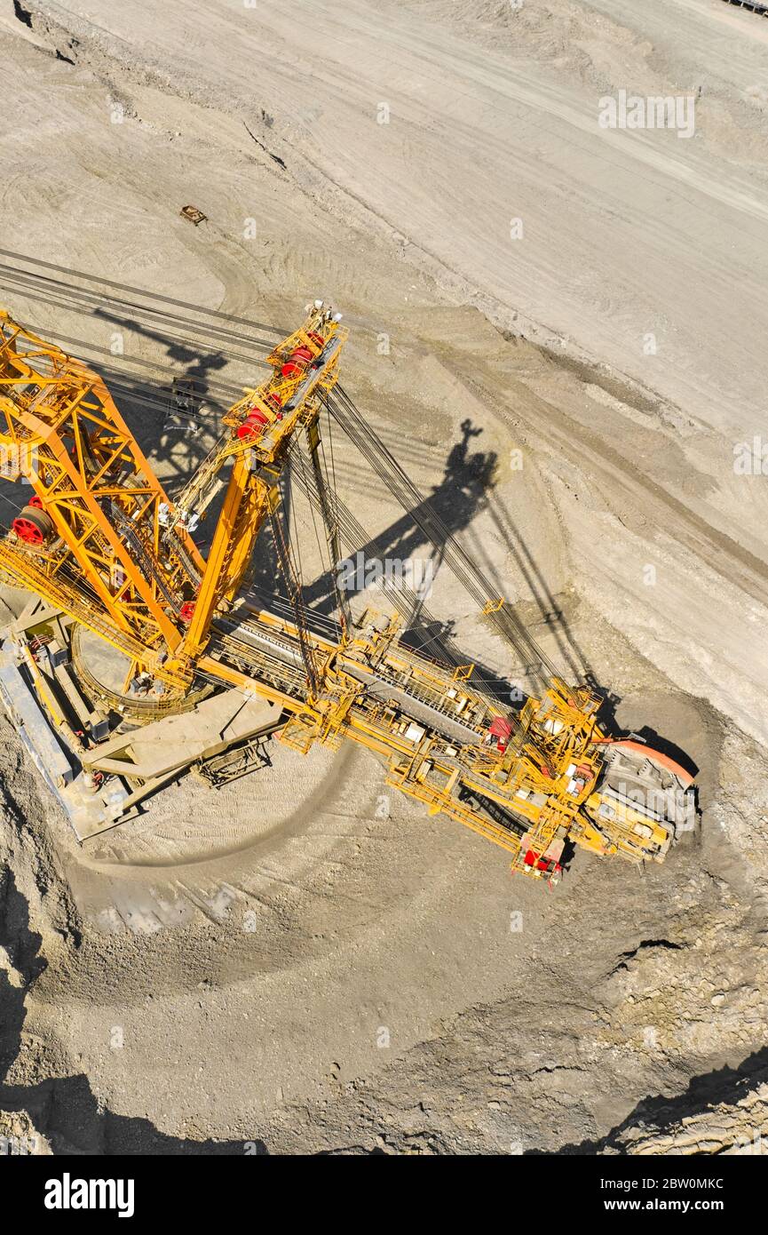 Huge bucket wheel excavator or mobile strip mining machine mining coal