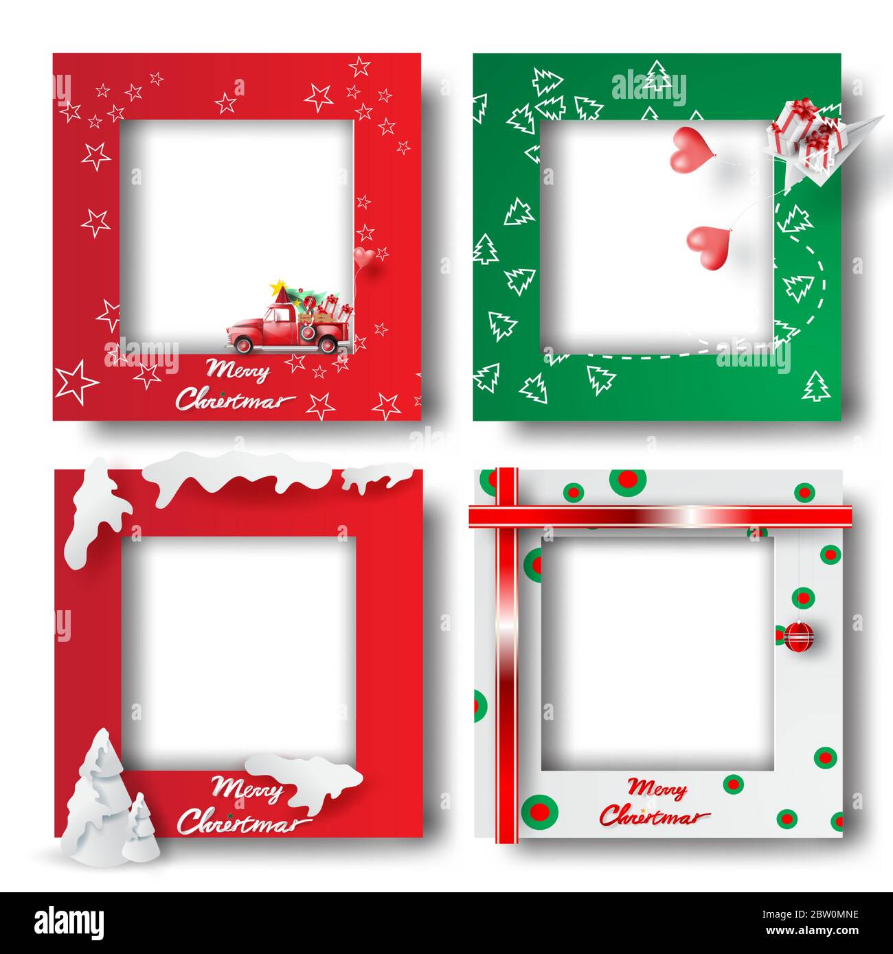 Merry Christmas and Happy new year border frame photo design set on  transparency  origami paper cut and craft   decorat Stock Vector Image & Art - Alamy