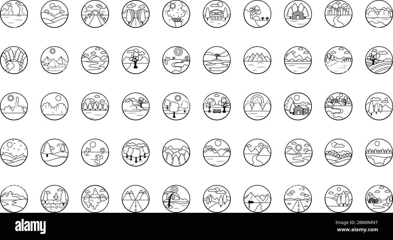Landscapes icon set over white background, line style, vector ...
