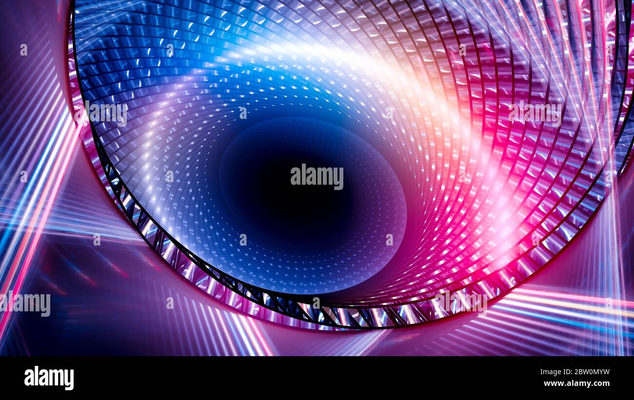Futuristic spiral technology with colorful retro lights, computer generated abstract background, 3D rendering Stock Photo