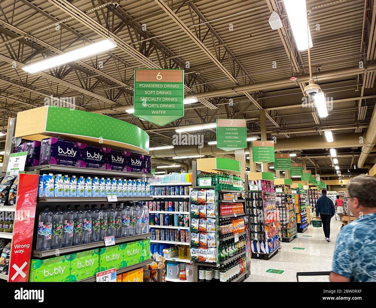 Orlando,FL/USA -5/4/20:  Aisles at a Publix grocery store with signs above each aisle designating what is contained in the aisle. Stock Photo