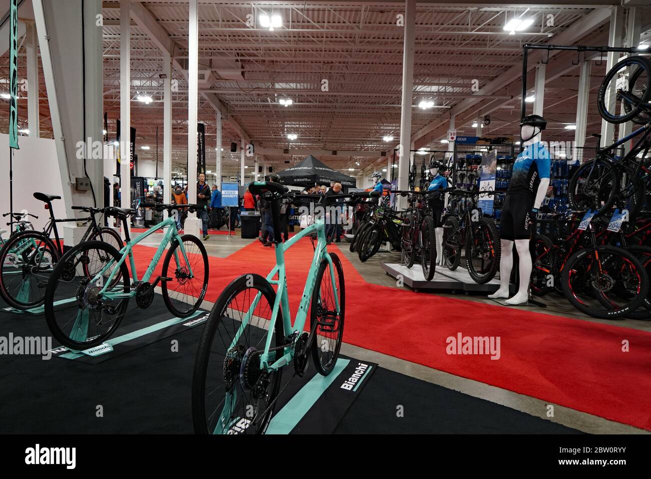 TORONTO - MARCH 6, 2020: Cycling is an increasingly popular form of exercise and bicycle shows offering high end bikes attract large crowds. Stock Photo