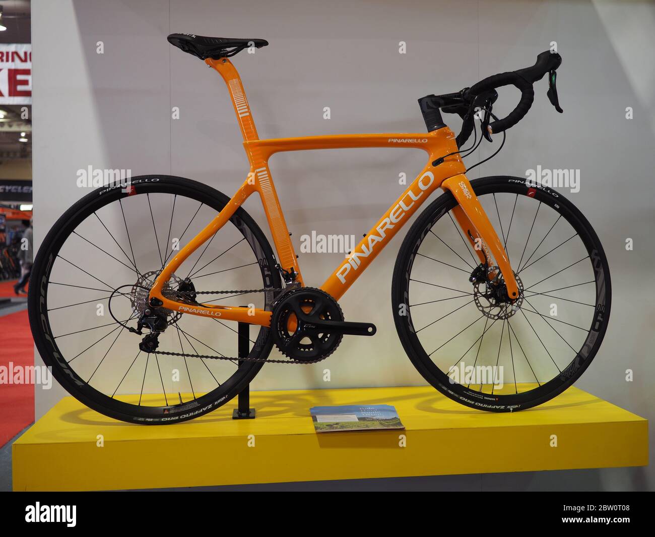 TORONTO - MARCH 1, 2019: Cycling is an increasingly popular form of exercise and bicycle shows offering high end bikes such as this carbon fiber model Stock Photo
