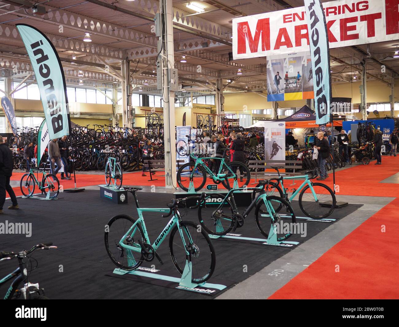 TORONTO - Cycling is an increasingly popular form of exercise and the annual bicycle show offering high end bikes attract large crowds. Stock Photo