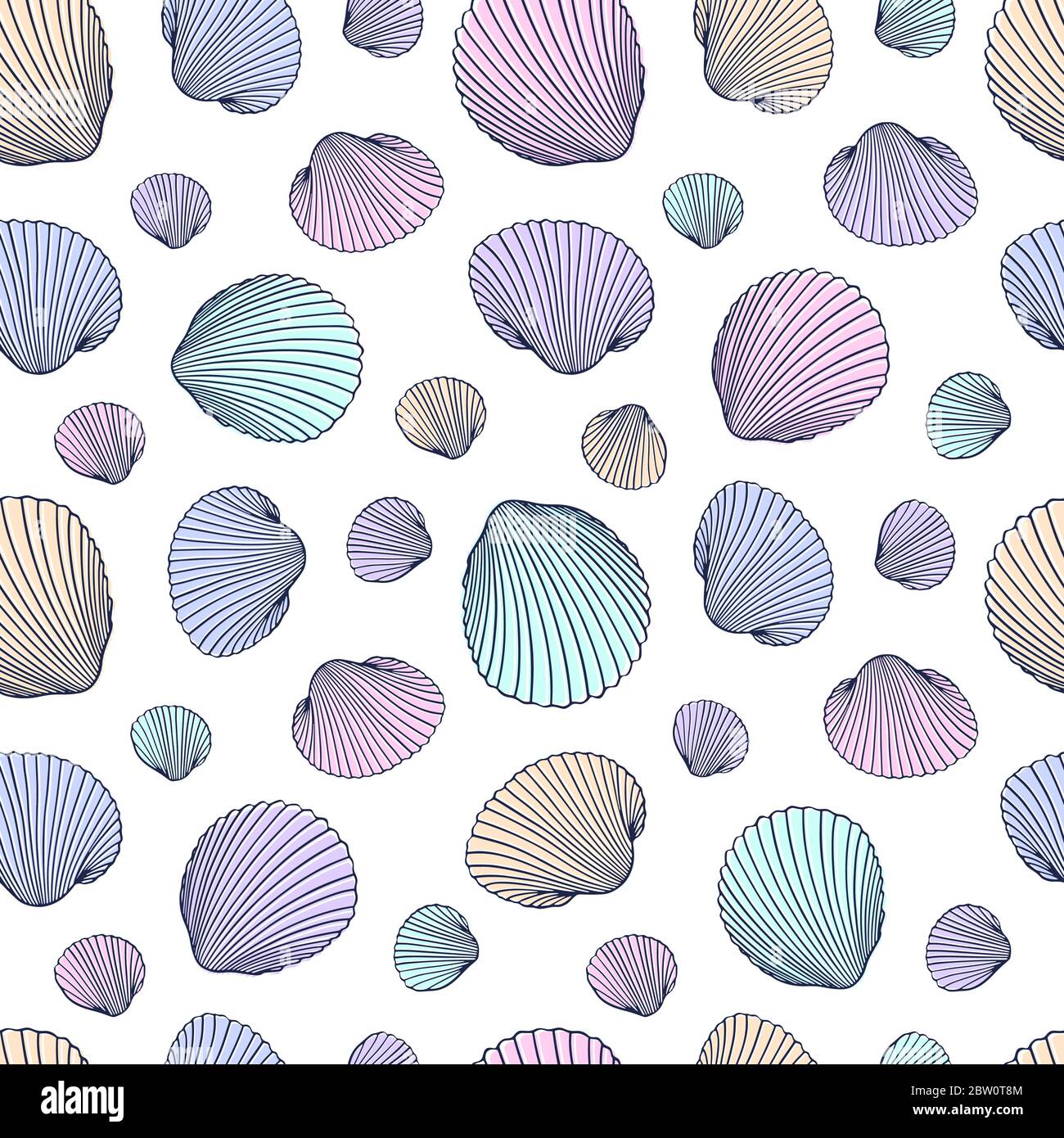 Seamless shell pattern. Vector Illustration of hand drawn seashells in ...