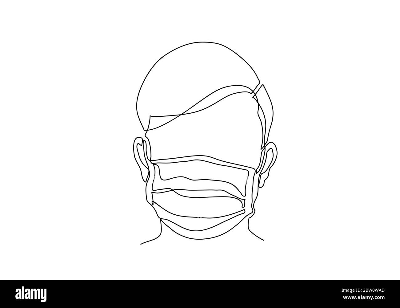 One continuous line drawing  medical face mask. Concept of corona virus. Stock Photo