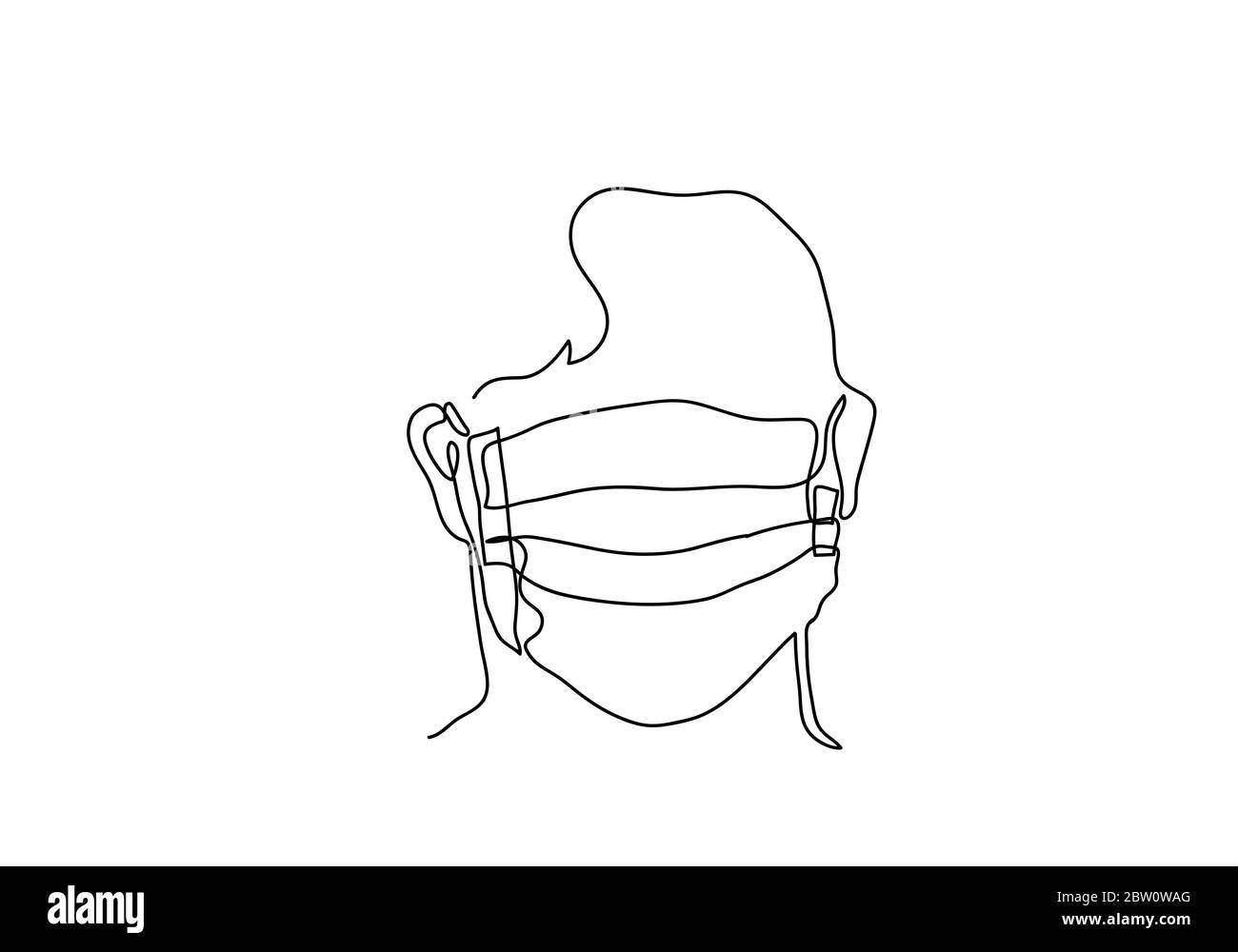 One continuous line drawing  medical face mask. Concept of corona virus. Stock Photo