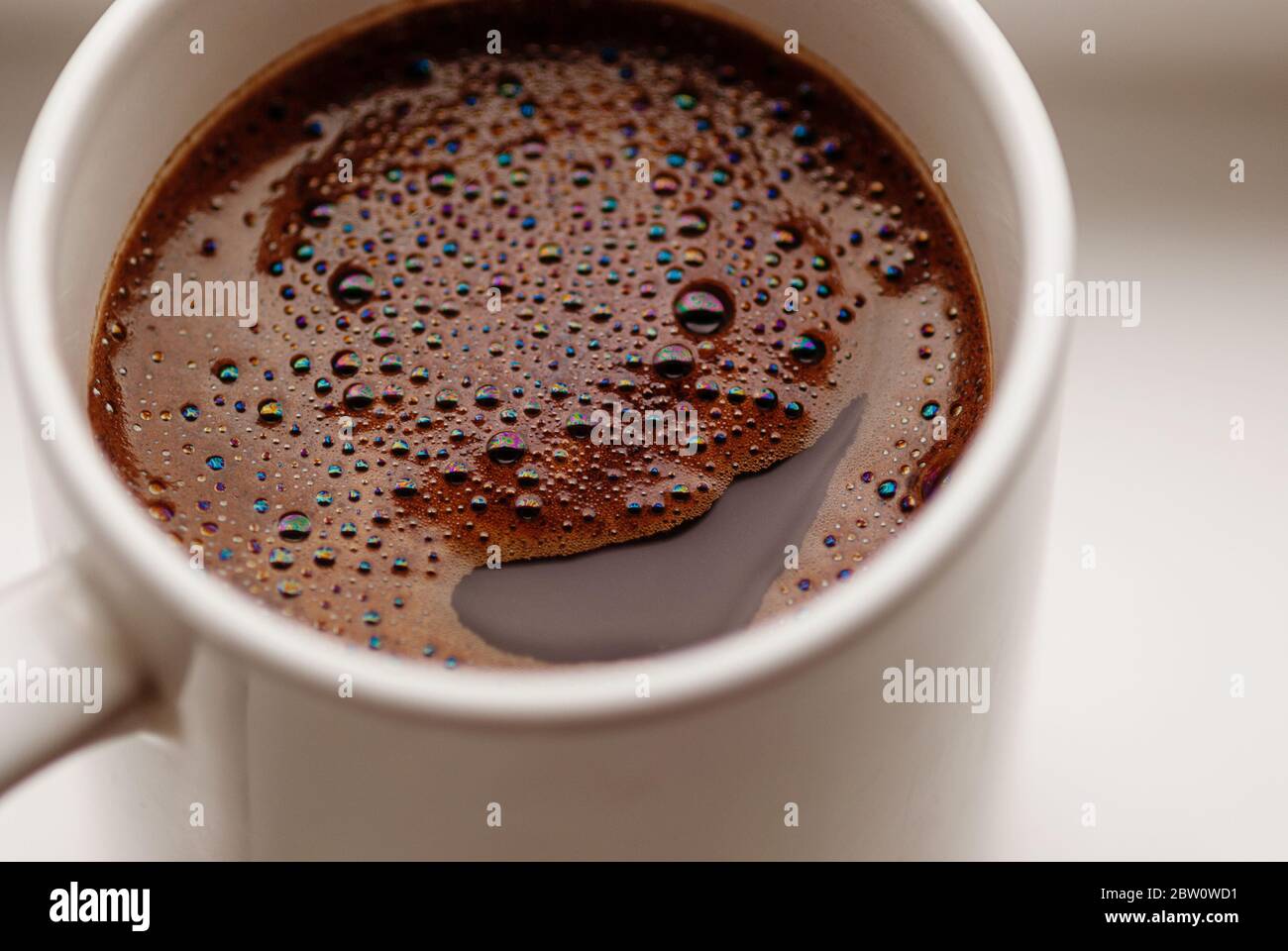 close up of black coffee in white mug Stock Photo