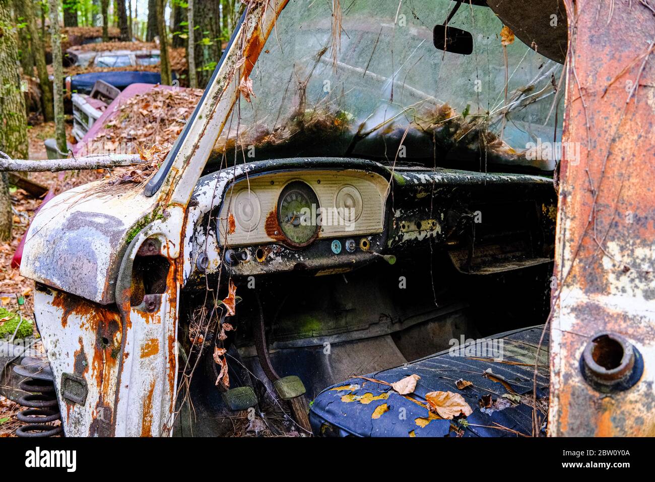 Interior of Wrecked Truck Stock Photo