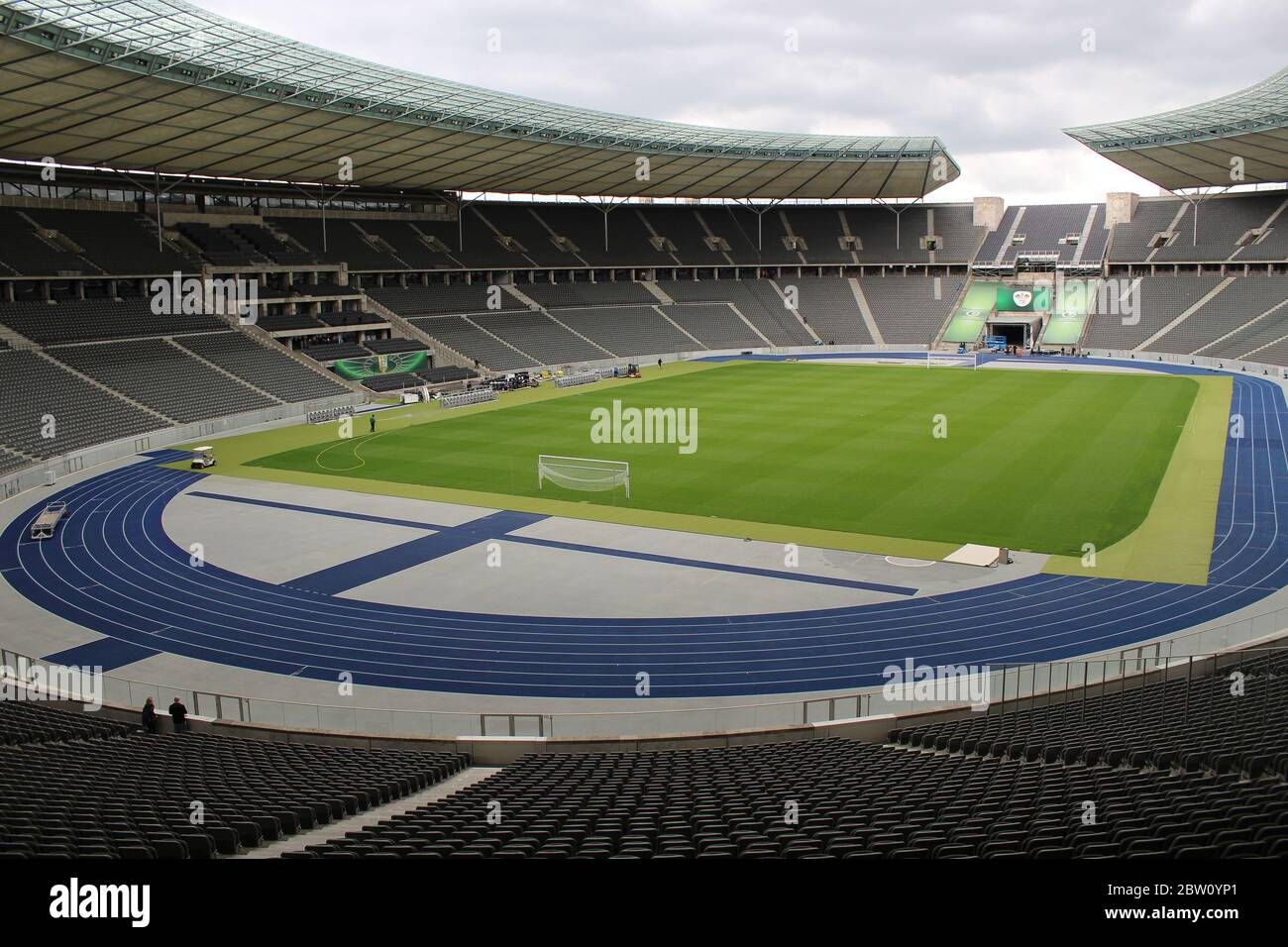 The football pitch and blue athletics running track of the Berlin