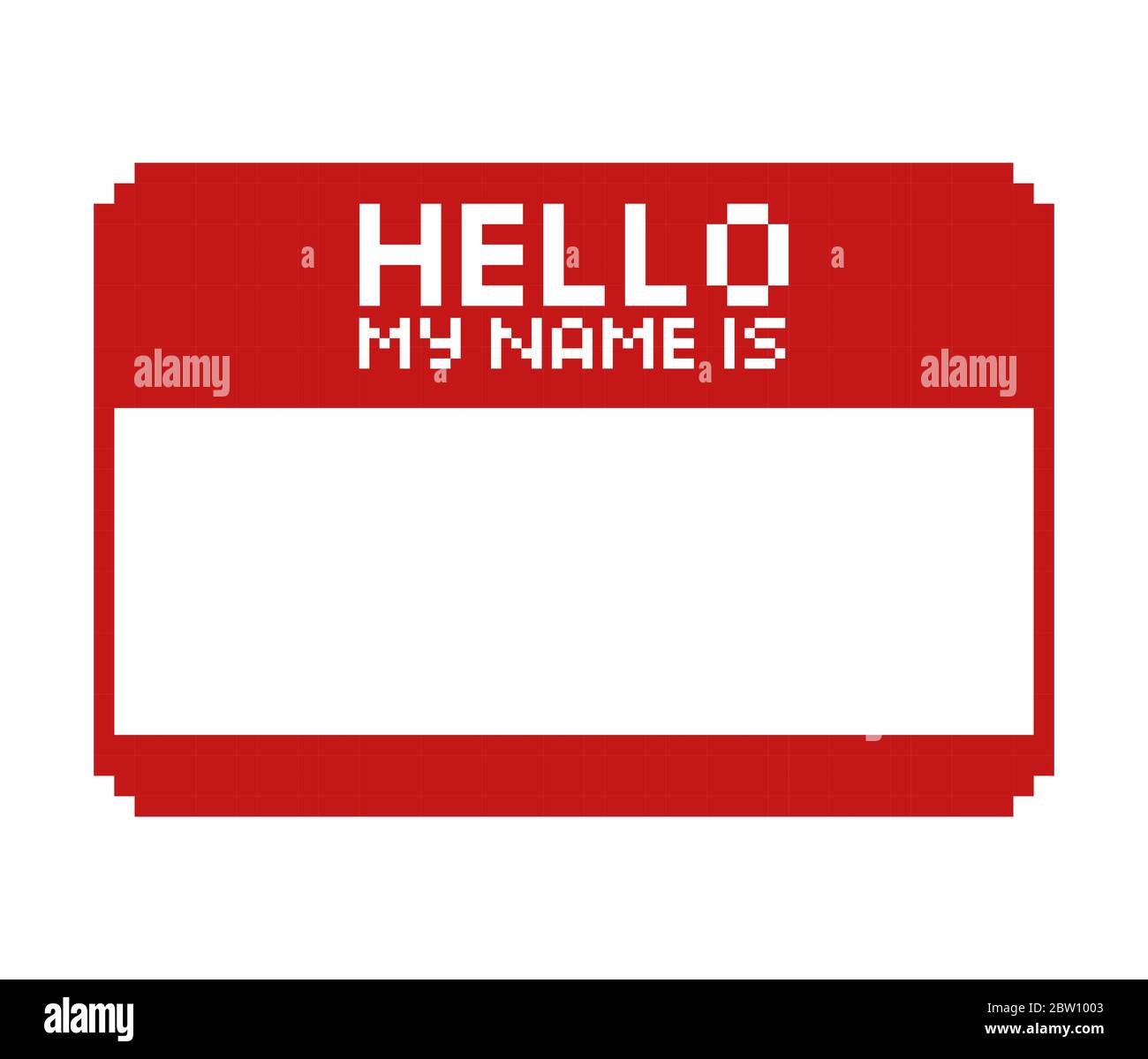 Pixel art 8-bit Red blank name tag sticker HELLO my name is on white background - isolated vector illustration Stock Vector