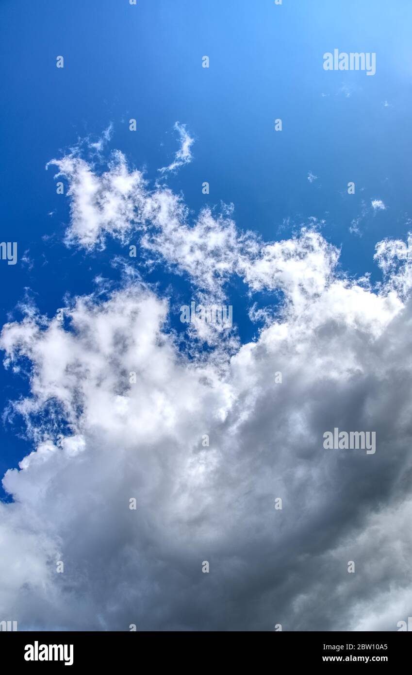 blue sky background with tiny clouds before or after hard raining day. Stock Photo