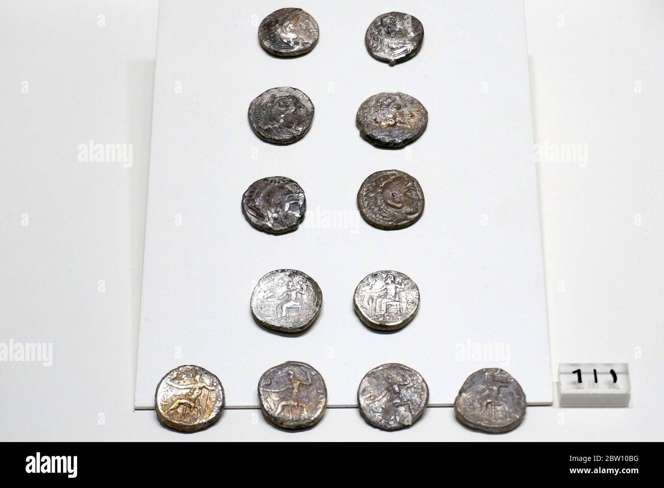 Ancient coins displayed at the National Museum of the Kingdom of Saudi Arabia in Riyadh, Middle East. Photo taken on August 9, 2017. Stock Photo