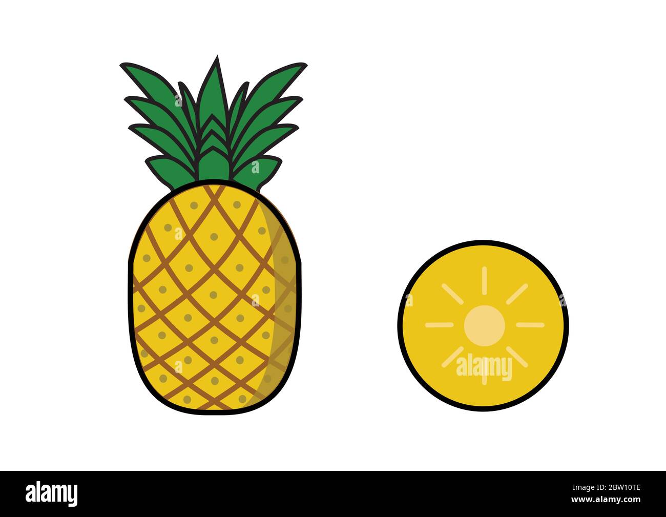 icon vector colorful two pineapple with sliced Stock Vector
