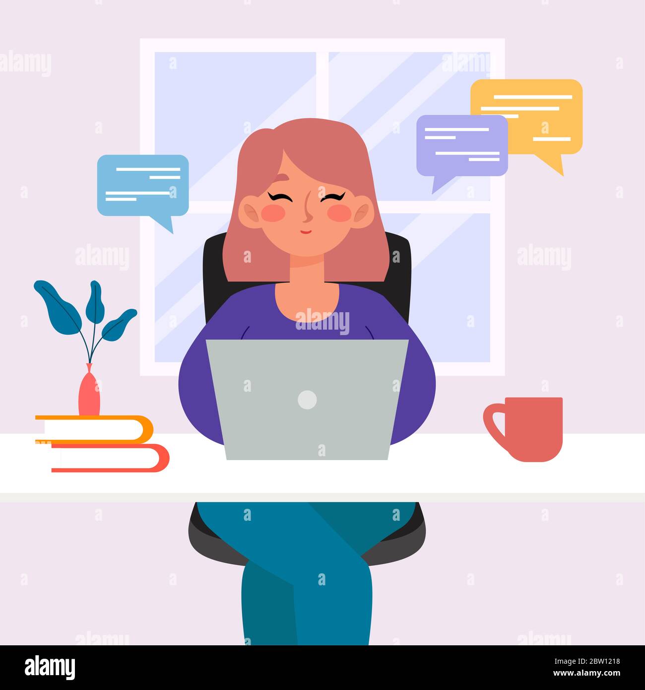 Working in home office Stock Vector