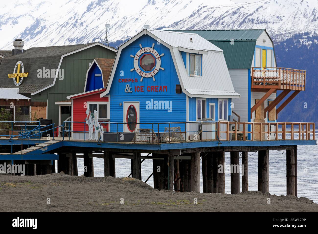 Store, Boardwalk, Homer Spit, Alaska, USA Stock Photo Alamy
