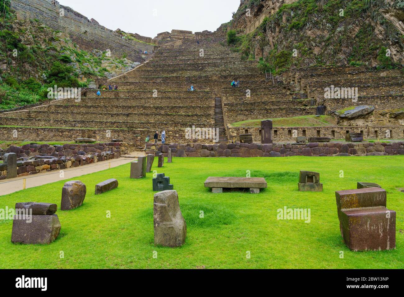 Inca Terraces at Ollantaytambo in Peru. Stock Photo
