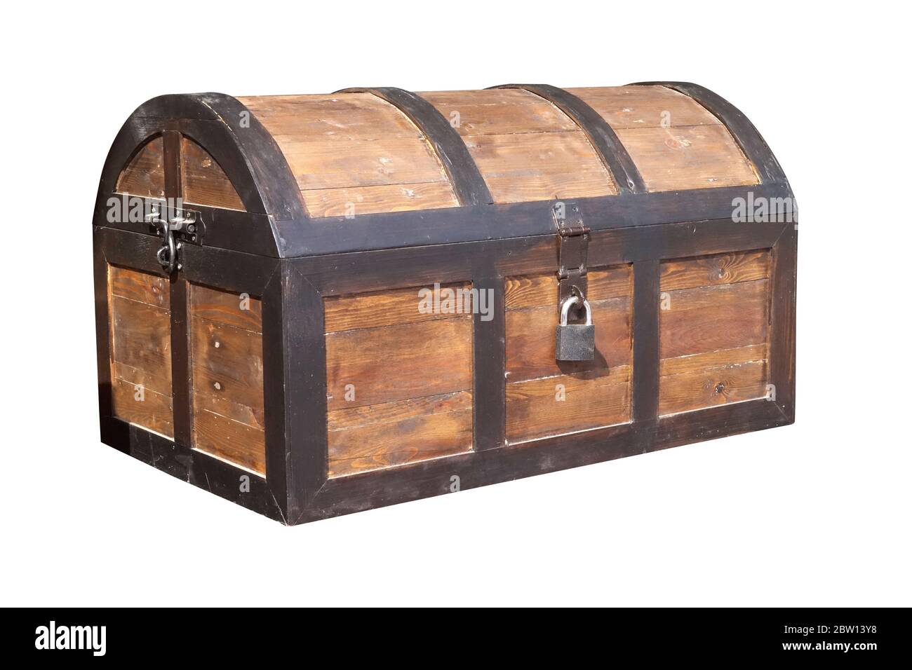 Vintage Wooden Chest With Key Lock Isolated On White Background Work With Clipping Path Stock Photo Alamy