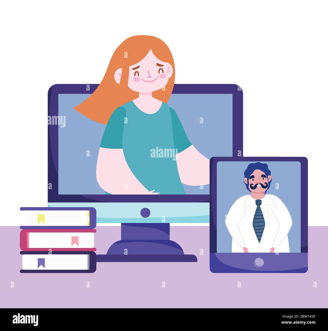online education student and teacher computer smartphone books vector ...