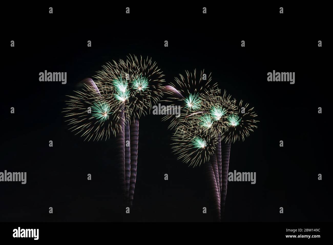 Colorful fireworks display at holiday night. Stock Photo
