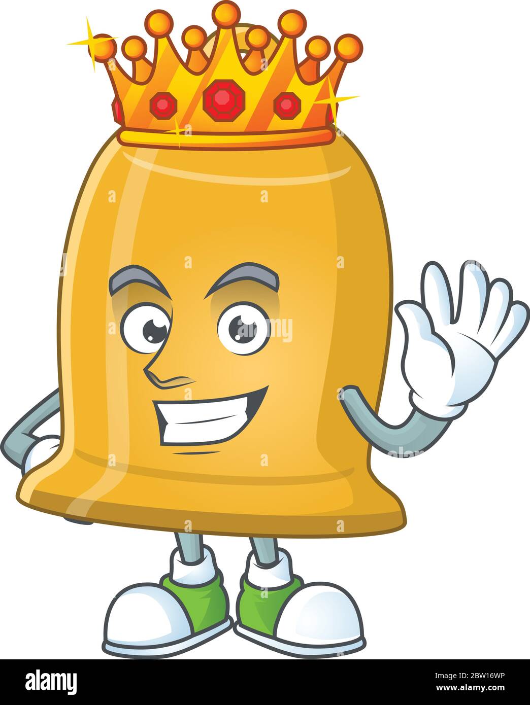 A charming King of bell cartoon character design with gold crown Stock