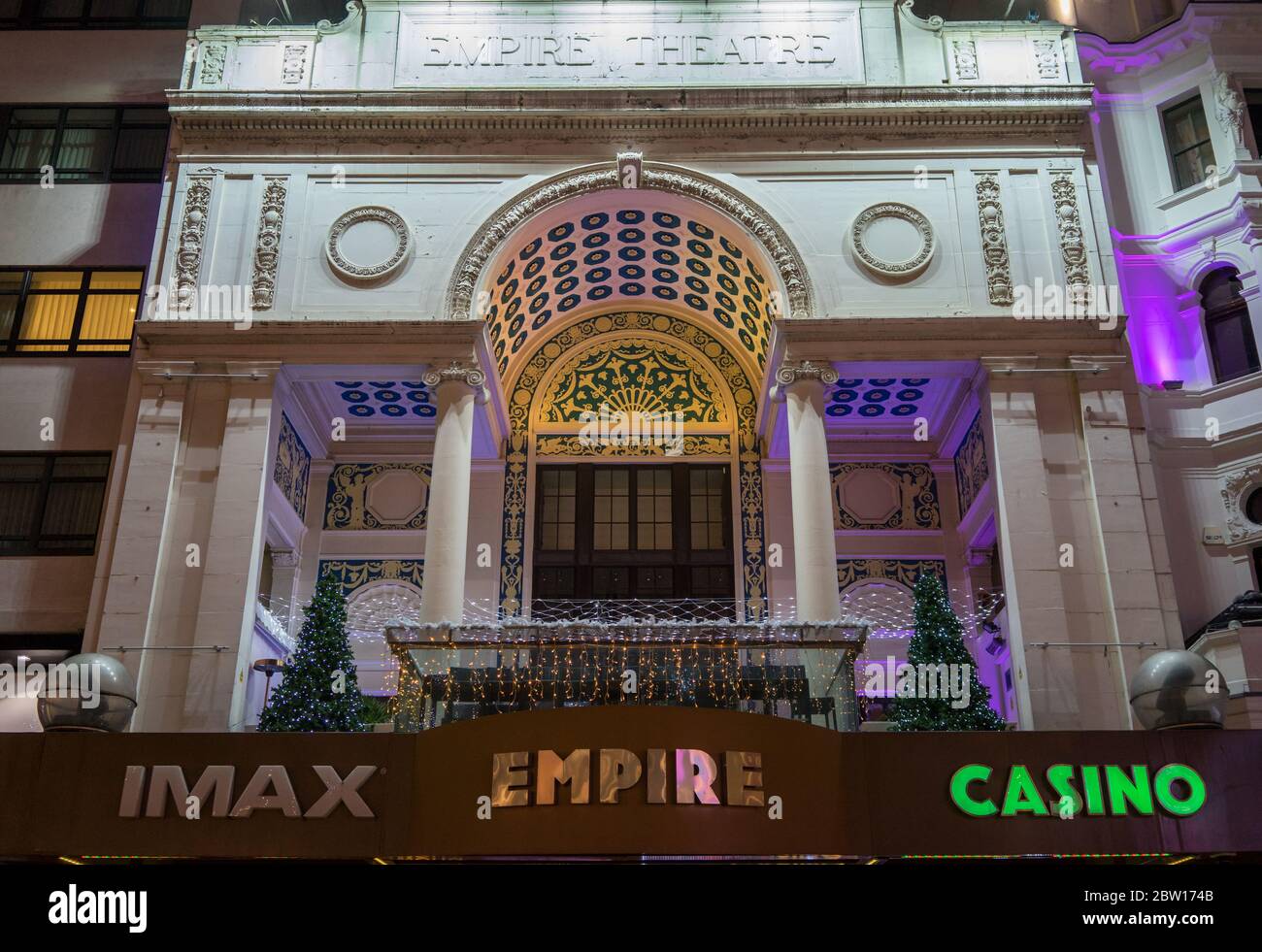 Empire Cinema and Casino in Leicester Square at night. London Stock Photo