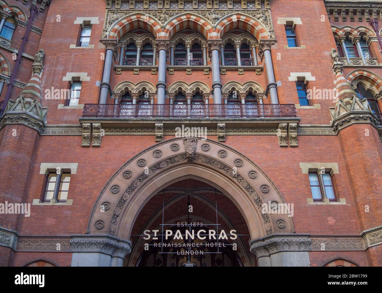 St. Pancras Renaissance Hotel sign and outside entrance. London Stock Photo