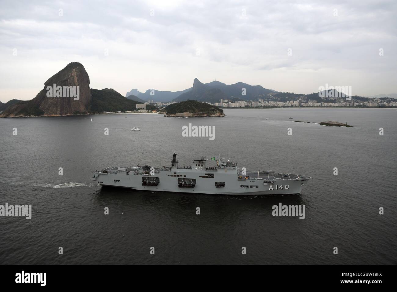 Rio de Janeiro, Brazil, September 29, 2018. Carrier Helicopters A140 Atlântico of the Brazilian Navy, sailing on the coast of Brazil. Stock Photo